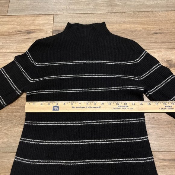 Magaschoni Cashmere Sweater SZ Medium Rib Knit Black White Stripe Mock Neck - Picture 4 of 11